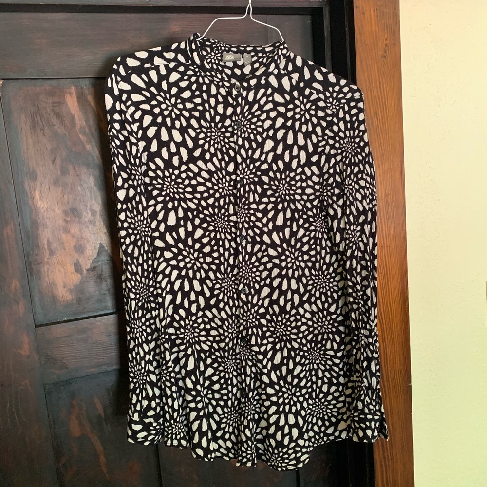 regular longline spot shirt with grandad collar